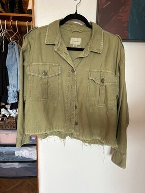 American Eagle Outfitters Olive Utility Crop Jacket